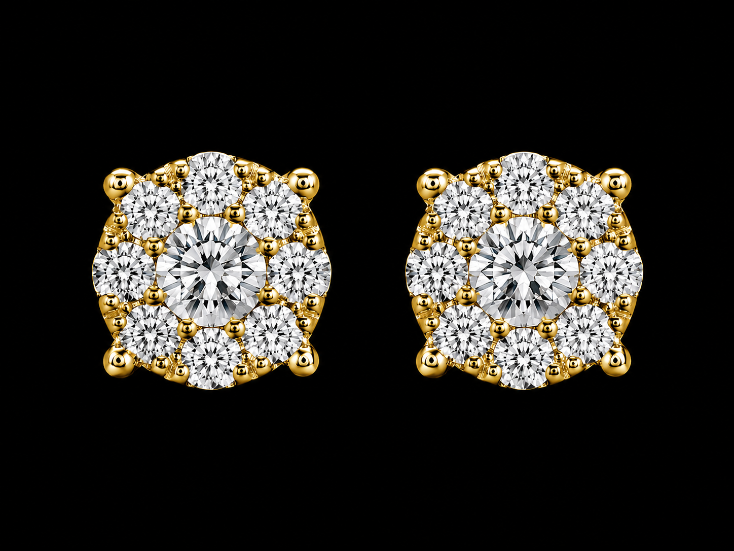 14K YELLOW GOLD ROUND DIAMONDS VVS F+ EARRINGS Angelica Jewellers X Waves