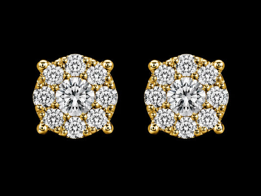 14K YELLOW GOLD ROUND DIAMONDS VVS F+ EARRINGS Angelica Jewellers X Waves