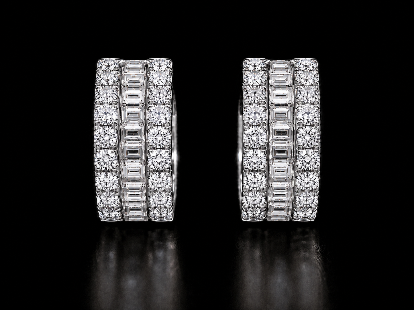 14K White Gold Round & Baguette Diamond Hoop Earrings – 1.50 CT VVS F+ Angelica Jewellers