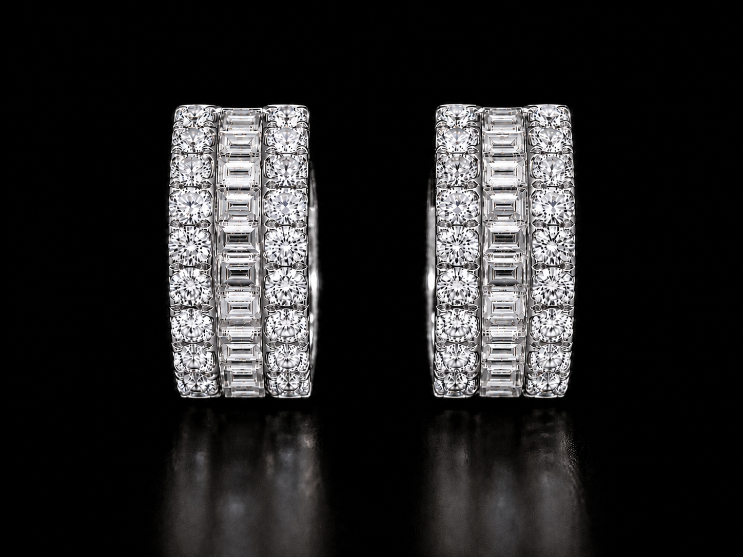 14K White Gold Round & Baguette Diamond Hoop Earrings – 1.50 CT VVS F+ Angelica Jewellers
