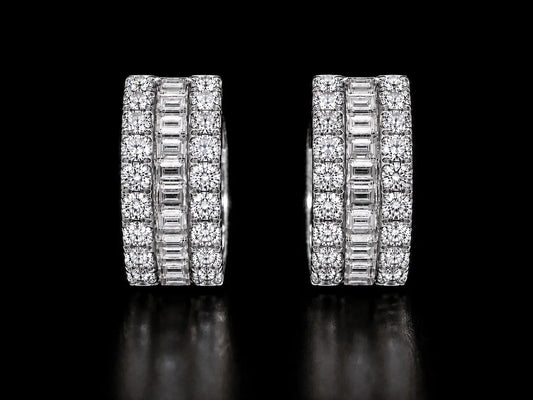 14K White Gold Round & Baguette Diamond Hoop Earrings – 1.50 CT VVS F+ Angelica Jewellers
