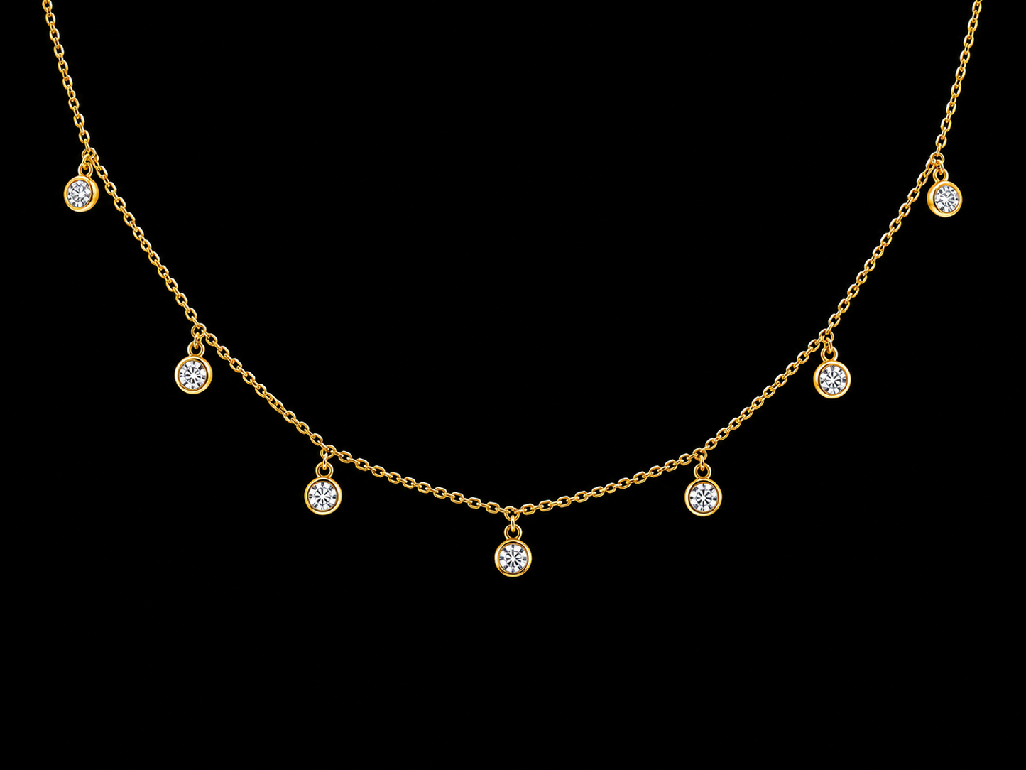 14K Yellow Gold Lab-Grown Diamond Station Dangle Necklace – 0.46 CT VS/VVS F+ | 7 Bezel-Set Diamonds Angelica Jewellers X Waves