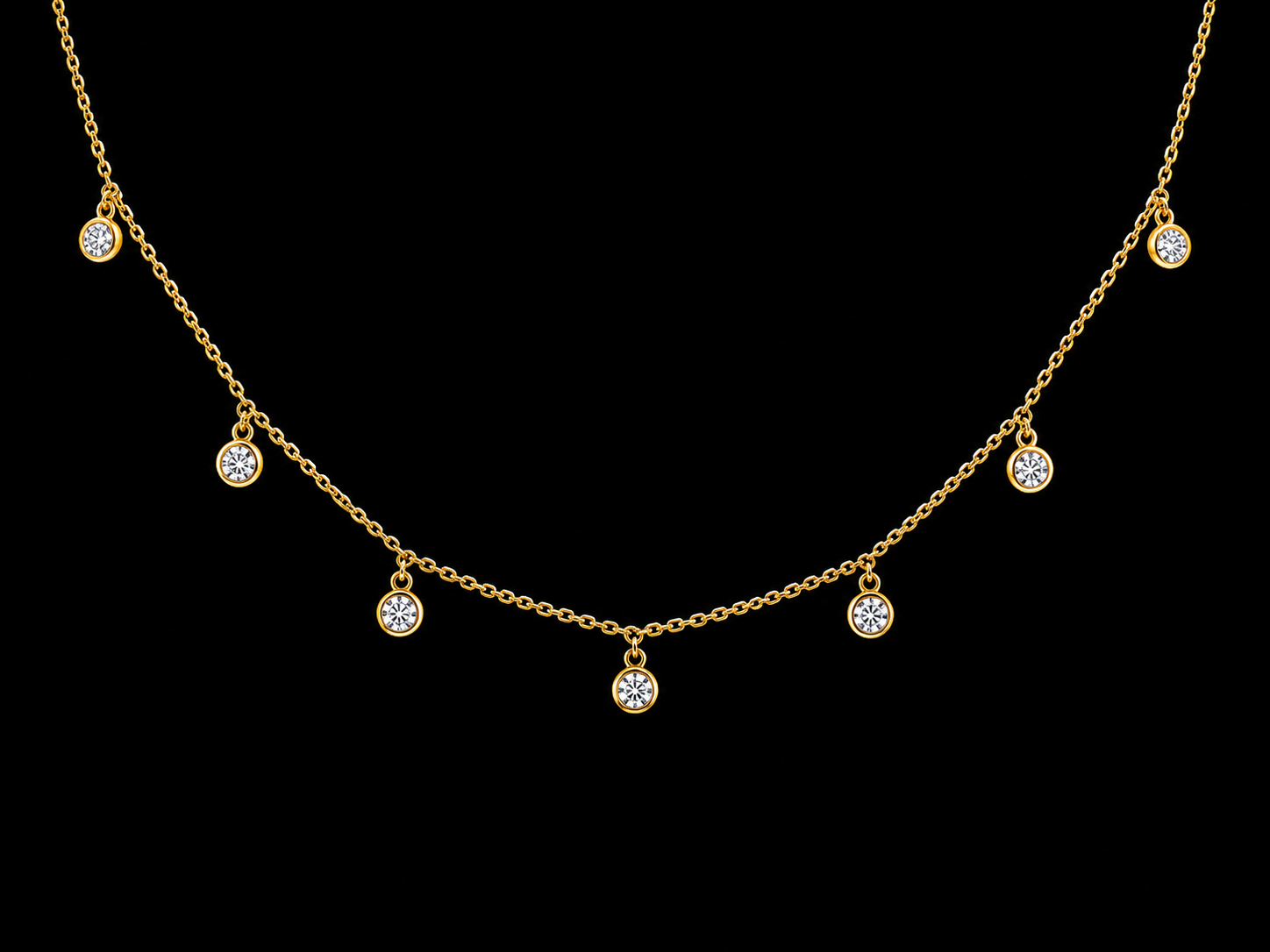 14K Yellow Gold Lab-Grown Diamond Station Dangle Necklace – 0.46 CT VS/VVS F+ | 7 Bezel-Set Diamonds Angelica Jewellers X Waves