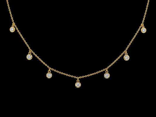 14K Yellow Gold Lab-Grown Diamond Station Dangle Necklace – 0.46 CT VS/VVS F+ | 7 Bezel-Set Diamonds Angelica Jewellers X Waves