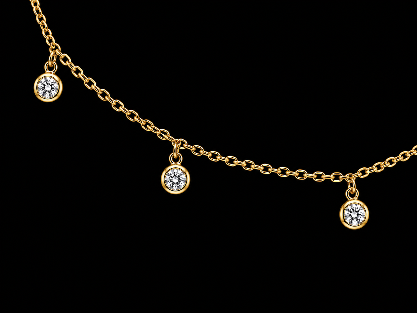 14K Yellow Gold Lab-Grown Diamond Station Dangle Necklace – 0.46 CT VS/VVS F+ | 7 Bezel-Set Diamonds Angelica Jewellers X Waves