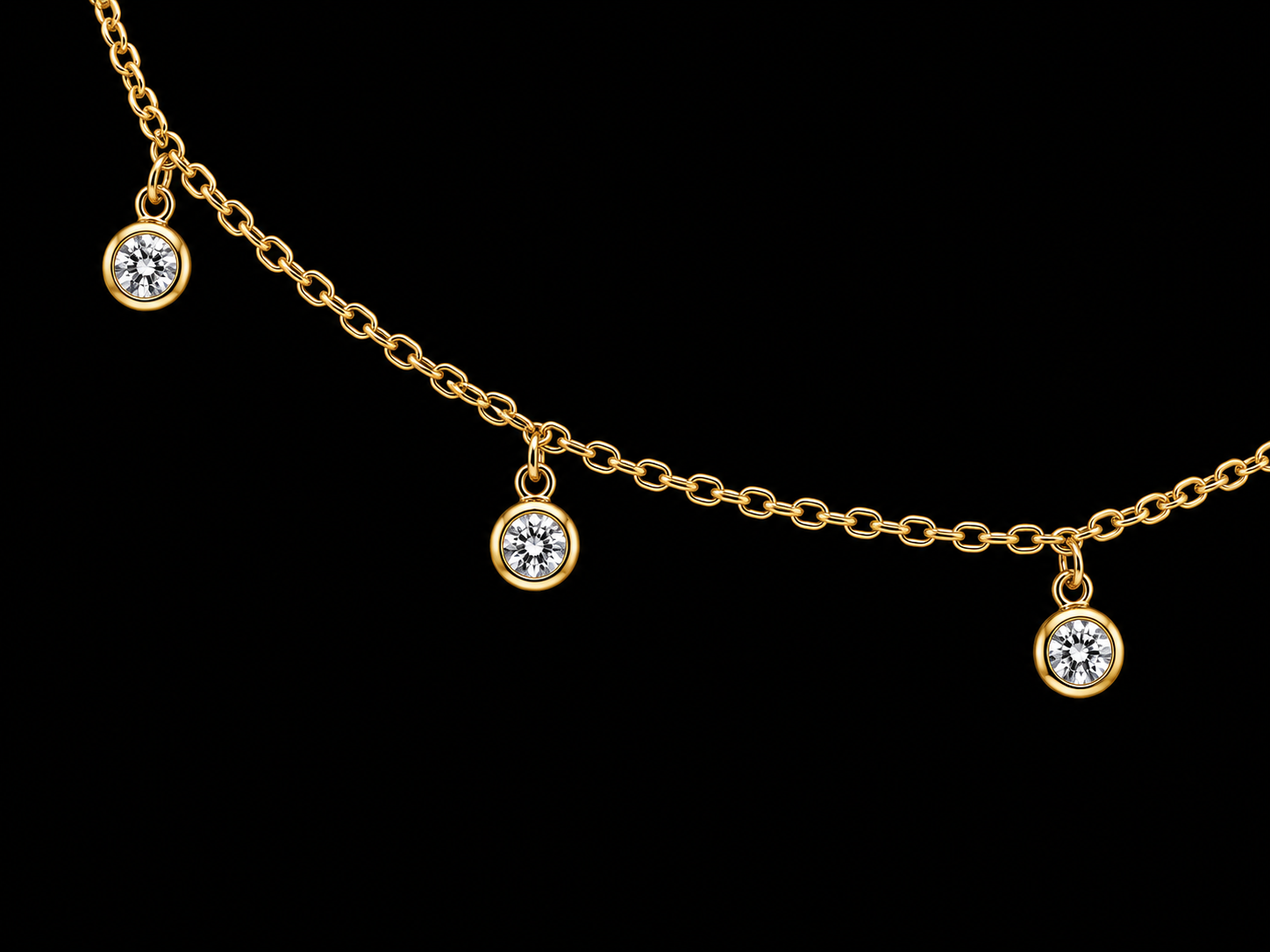 14K Yellow Gold Lab-Grown Diamond Station Dangle Necklace – 0.46 CT VS/VVS F+ | 7 Bezel-Set Diamonds Angelica Jewellers X Waves