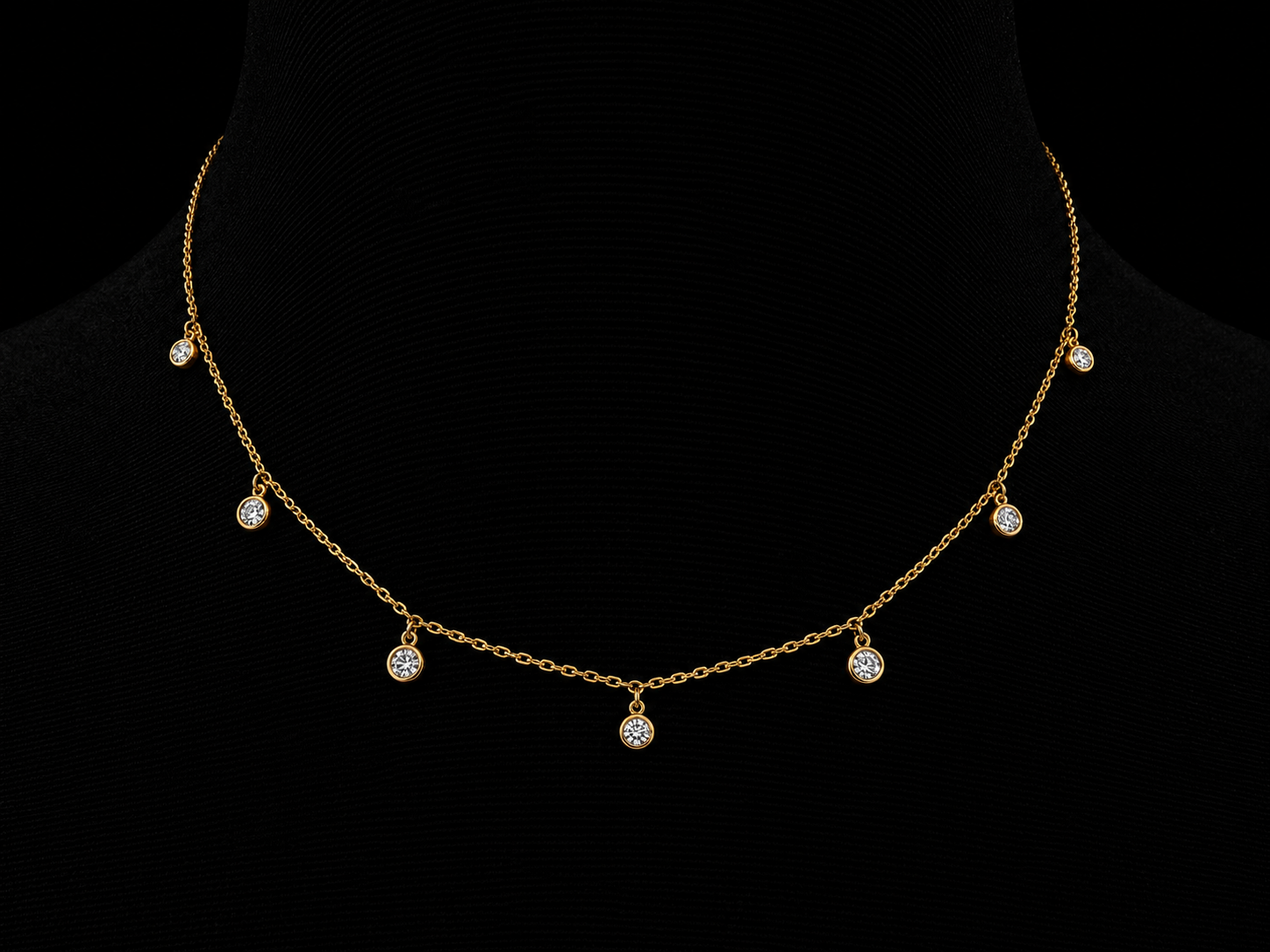 14K Yellow Gold Lab-Grown Diamond Station Dangle Necklace – 0.46 CT VS/VVS F+ | 7 Bezel-Set Diamonds Angelica Jewellers X Waves
