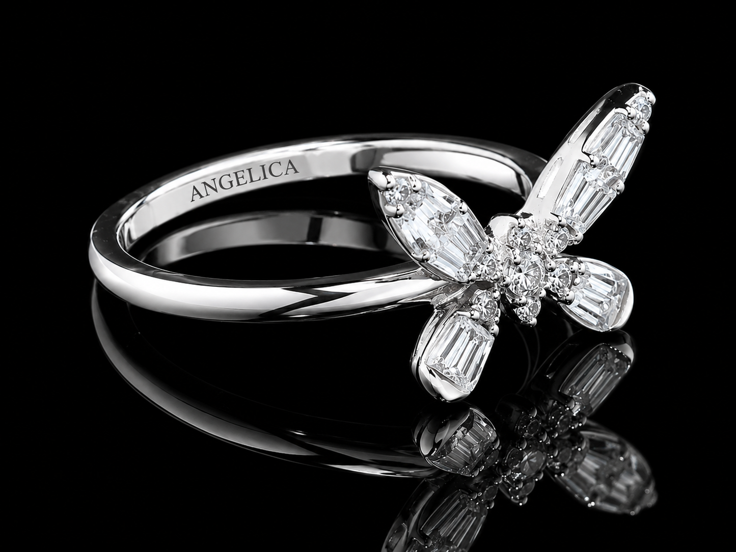18K White Gold Diamond Butterfly Ring