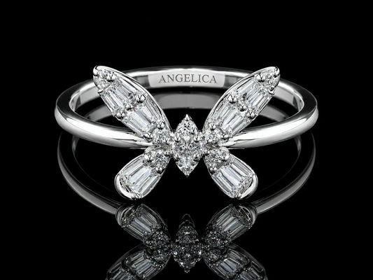 18K White Gold Diamond Butterfly Ring Angelica Jewellers