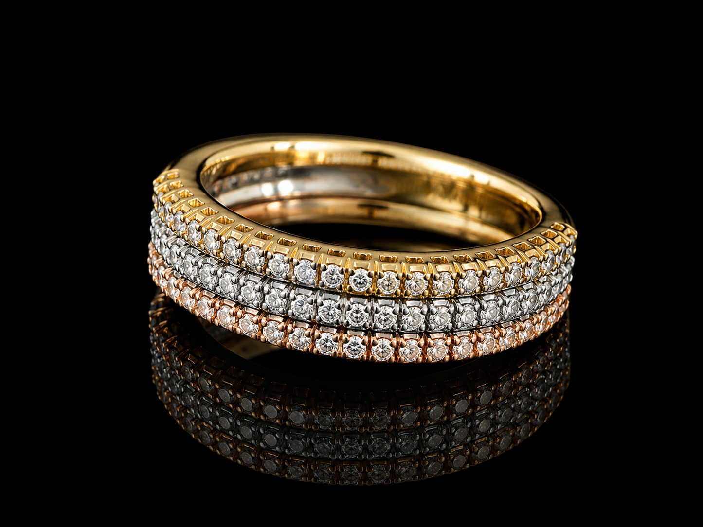 18K Tri-Color Gold Diamond Band