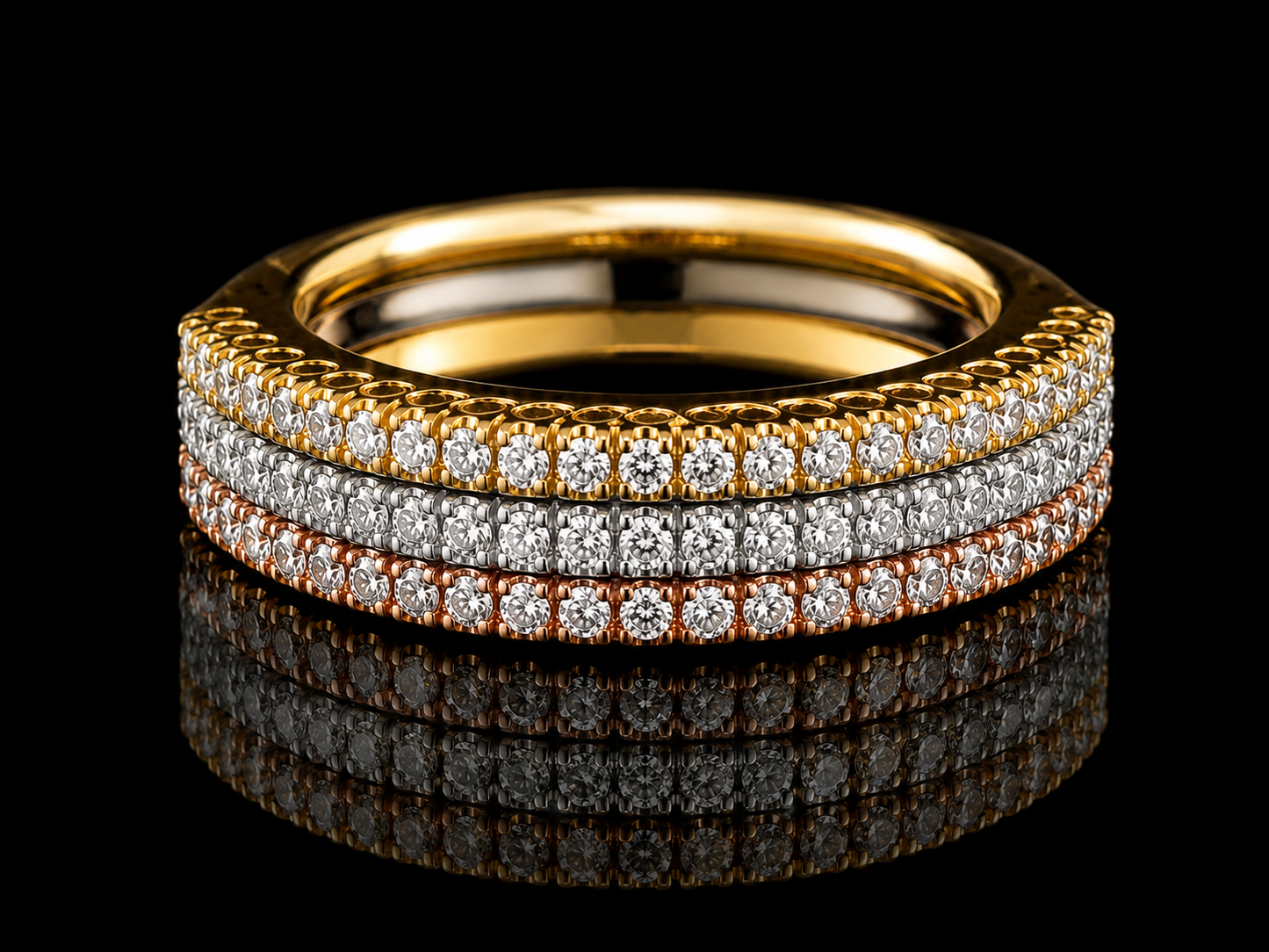 18K Tri-Color Gold Diamond Band