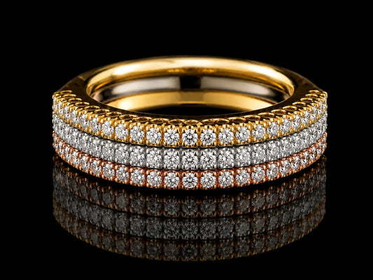 18K Tri-Color Gold Diamond Band Angelica Jewellers