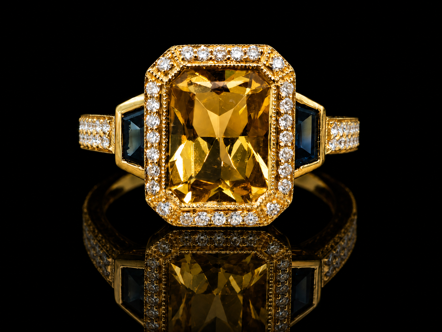 18K Yellow Gold Yellow Sapphire Trinity Engagement Ring