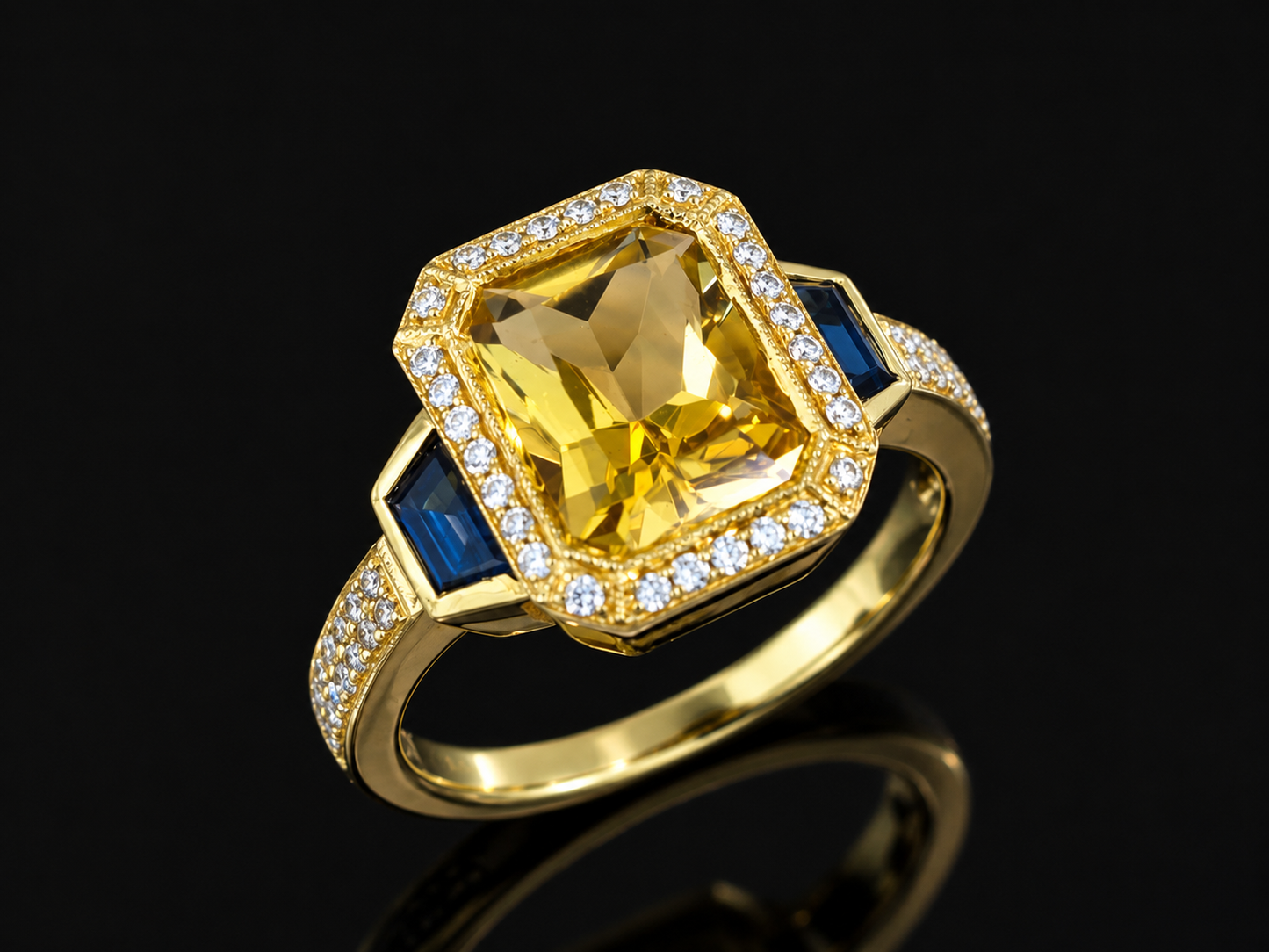 18K Yellow Gold Yellow Sapphire Trinity Engagement Ring