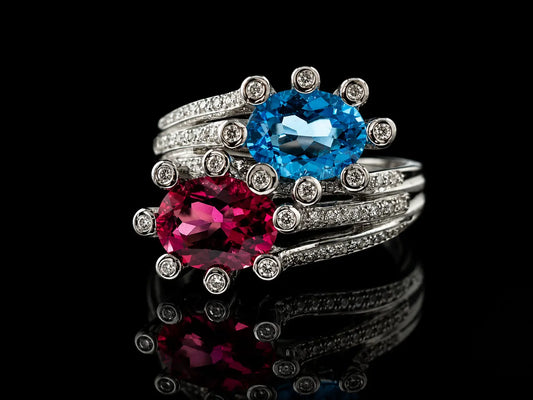 18K White Gold Toi et Moi Pink Tourmaline & Blue Topaz Ring Angelica Jewellers