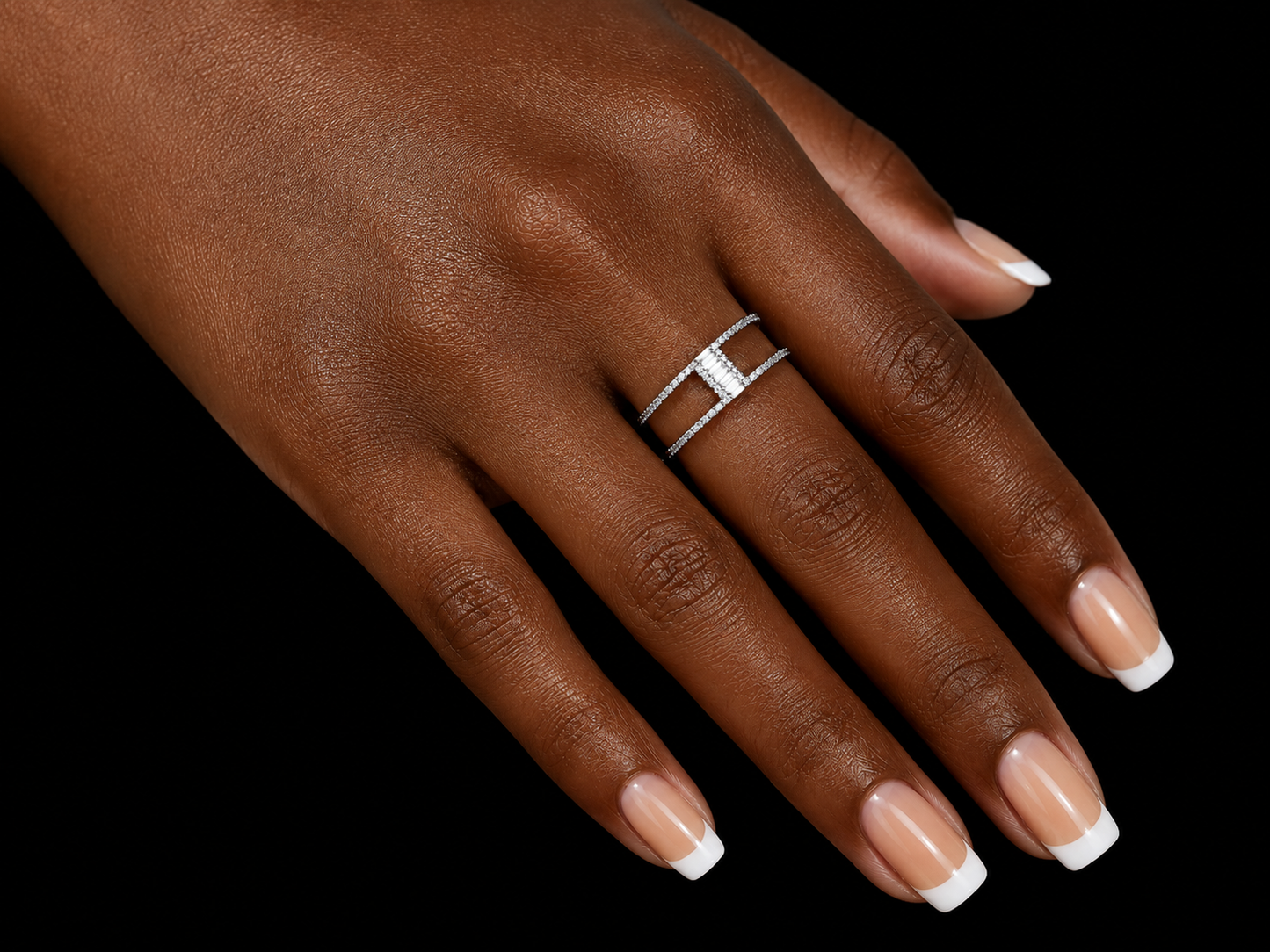 14K White Gold Open Band Diamond Ring