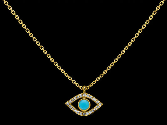 14K Yellow Gold Diamond Evil Eye Necklace – 0.06 CT Angelica Jewellers