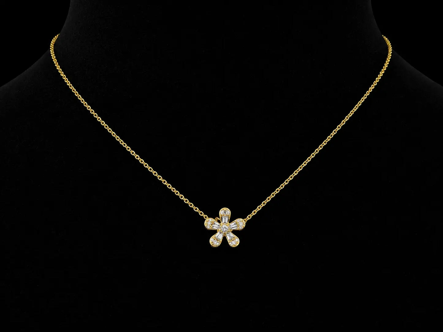 18K Yellow Gold Diamond Floral Necklace – 0.22 CT Angelica Jewellers