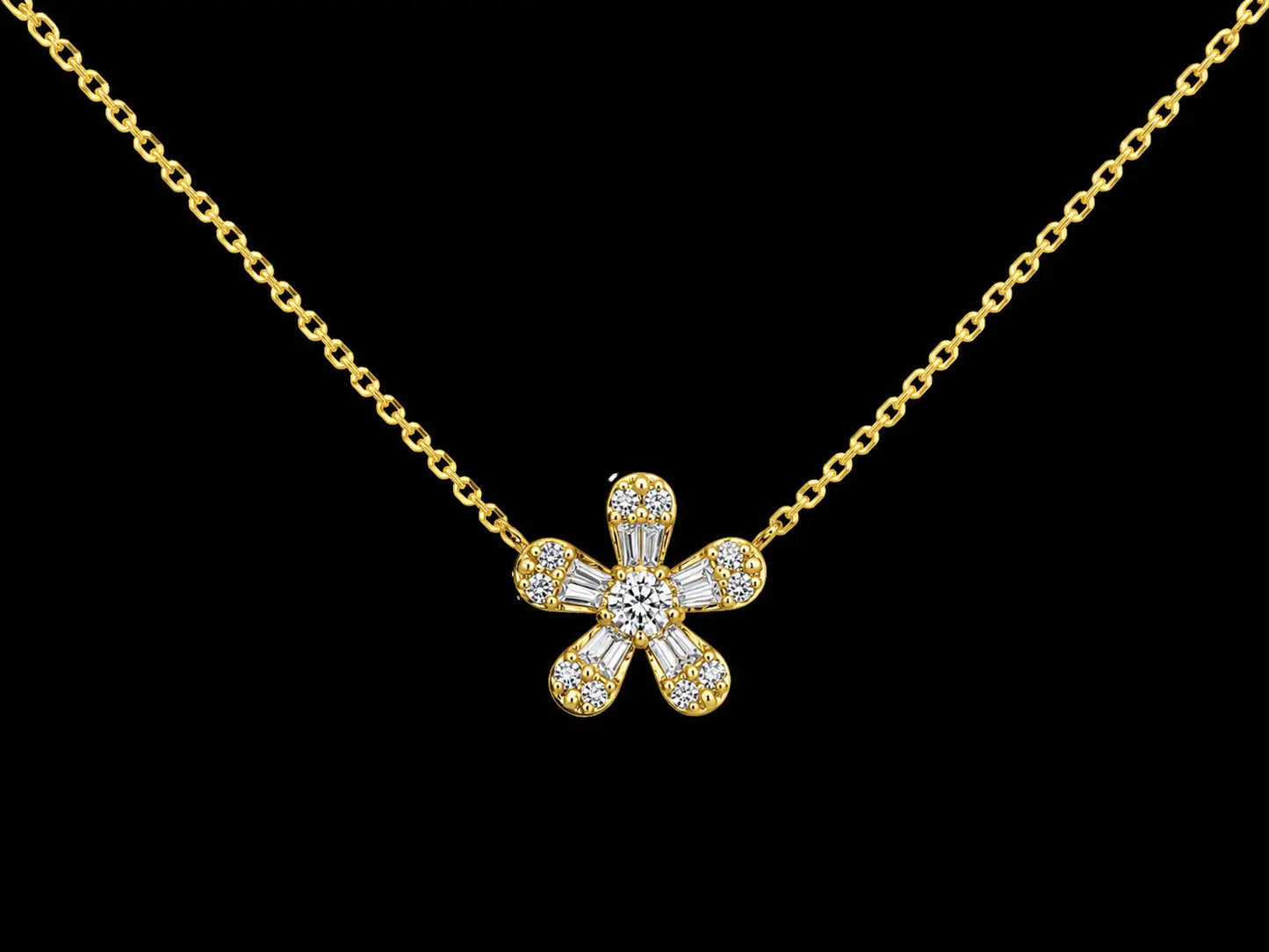 18K Yellow Gold Diamond Floral Necklace – 0.22 CT Angelica Jewellers
