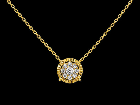 18K Yellow Gold Diamond Cluster Halo Necklace Angelica Jewellers