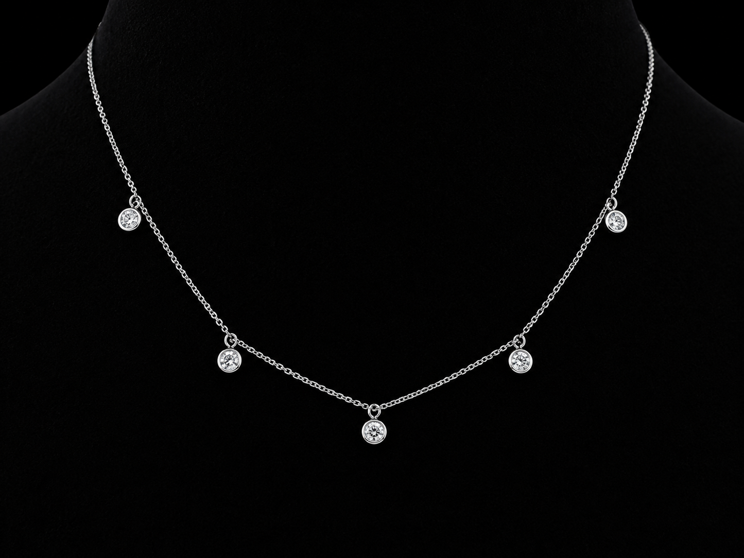 14K White Gold 5 Station Bezel-Set Diamond Dangle Necklace – 0.25 CT Angelica Jewellers