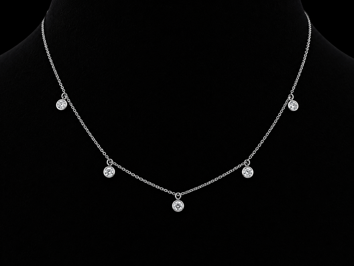 14K White Gold 5 Station Bezel-Set Diamond Dangle Necklace – 0.25 CT Angelica Jewellers