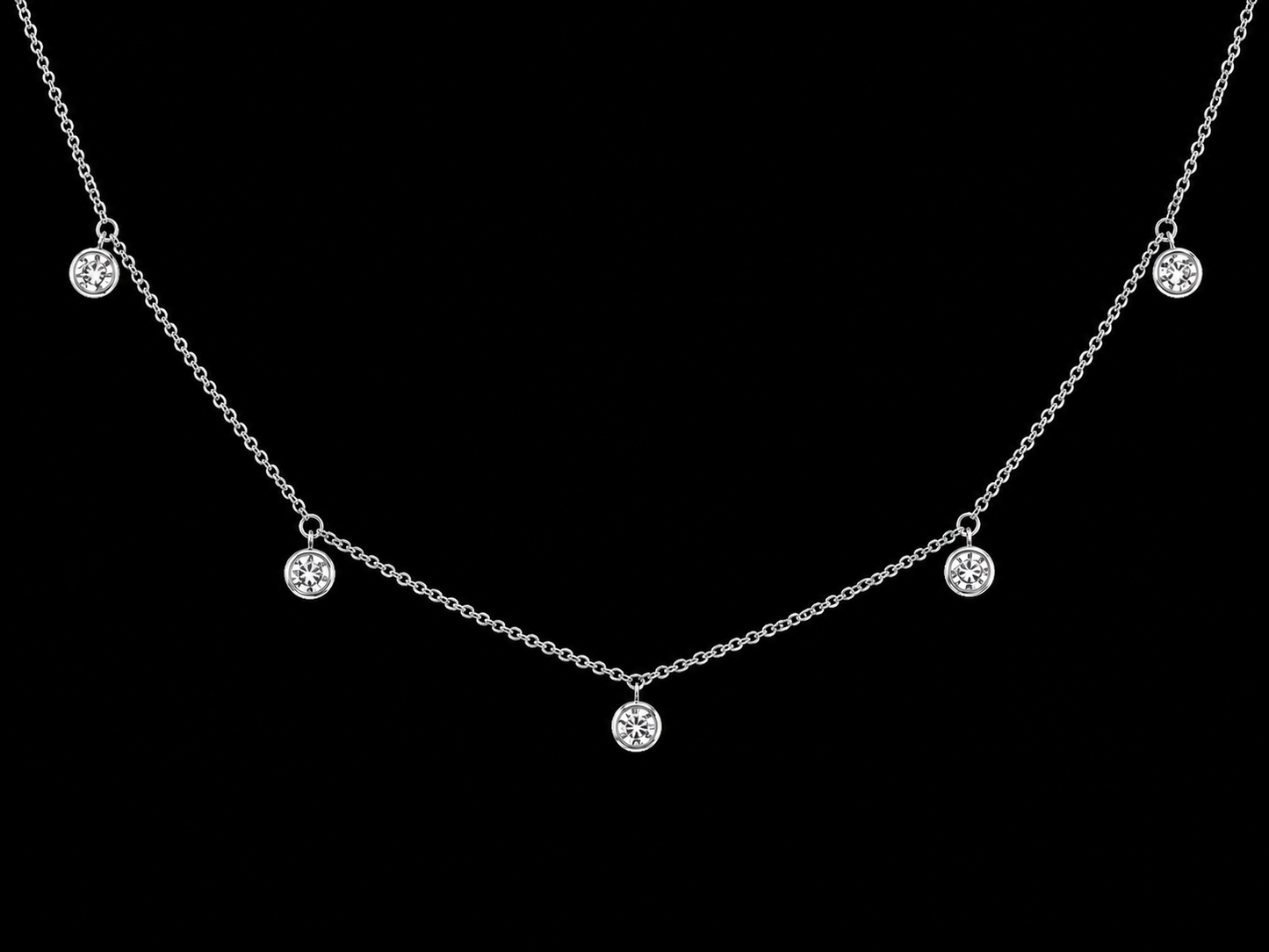 14K White Gold 5 Station Bezel-Set Diamond Dangle Necklace – 0.25 CT Angelica Jewellers