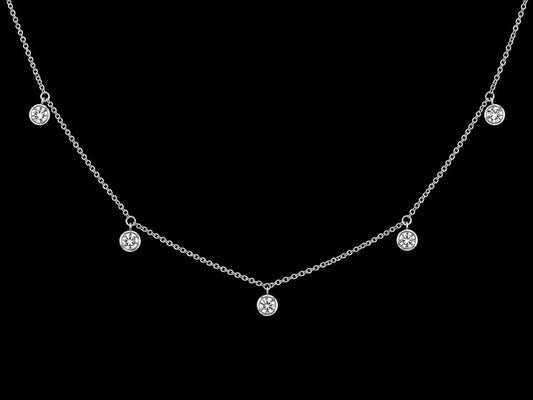 14K White Gold 5 Station Bezel-Set Diamond Dangle Necklace – 0.25 CT Angelica Jewellers