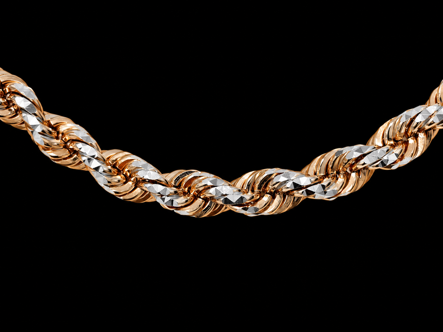 10KT Two-Tone Diamond-Cut Rope Chain – Solid Italian Gold Angelica Jewellers