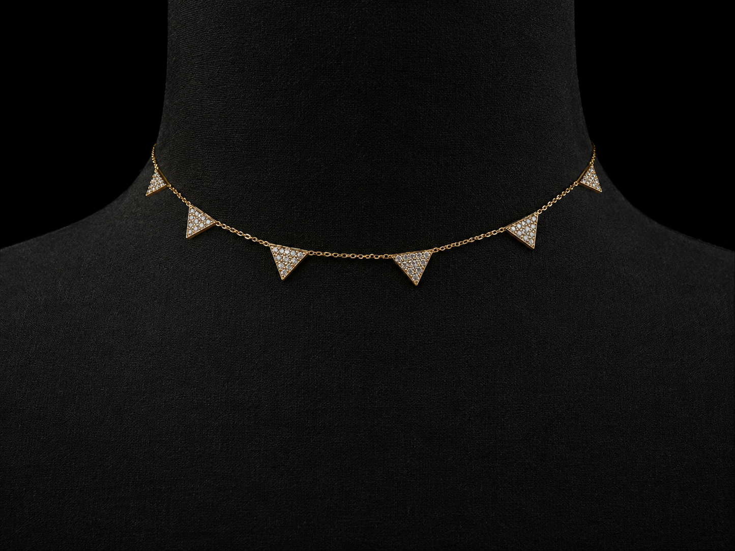 14K Yellow Gold Diamond Triangle Choker Necklace – 0.42 CTW SI G-H Diamonds | Adjustable 12–14 Inches Angelica Jewellers