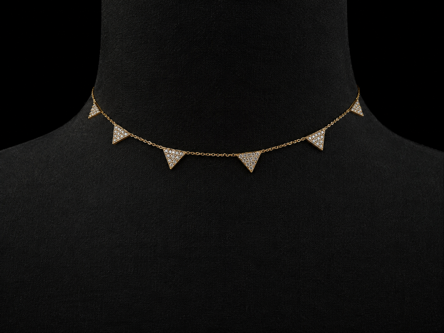 14K Yellow Gold Diamond Triangle Choker Necklace – 0.42 CTW SI G-H Diamonds | Adjustable 12–14 Inches Angelica Jewellers