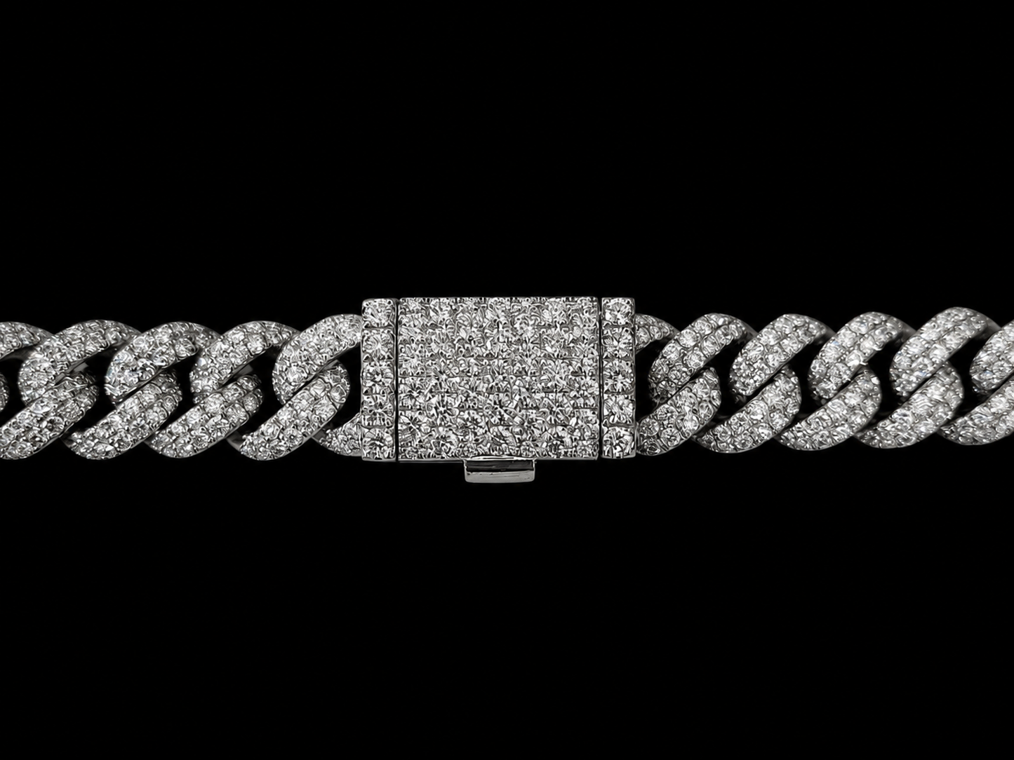 10K White Gold 5.30 CT Natural Diamond Two-Row Pavé Cuban Bracelet 8MM Angelica Jewellers X Waves