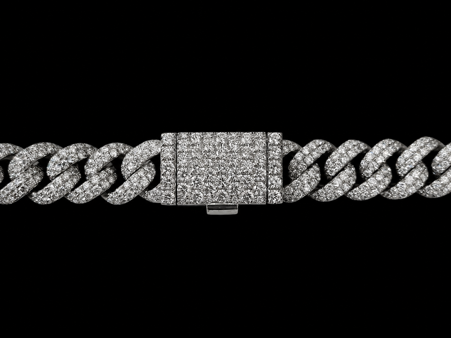 10K White Gold 5.30 CT Natural Diamond Two-Row Pavé Cuban Bracelet 8MM Angelica Jewellers X Waves