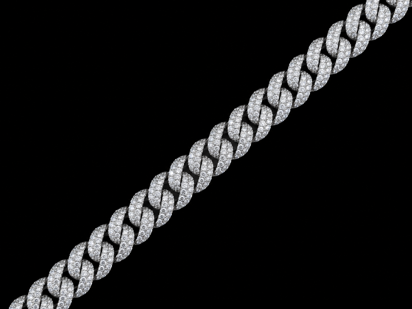10K White Gold 5.30 CT Natural Diamond Two-Row Pavé Cuban Bracelet 8MM Angelica Jewellers X Waves