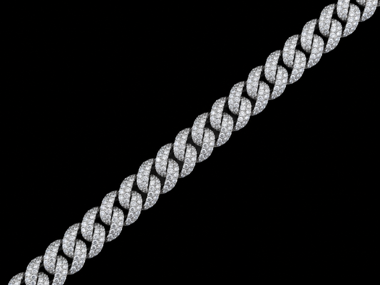 10K White Gold 5.30 CT Natural Diamond Two-Row Pavé Cuban Bracelet 8MM Angelica Jewellers X Waves