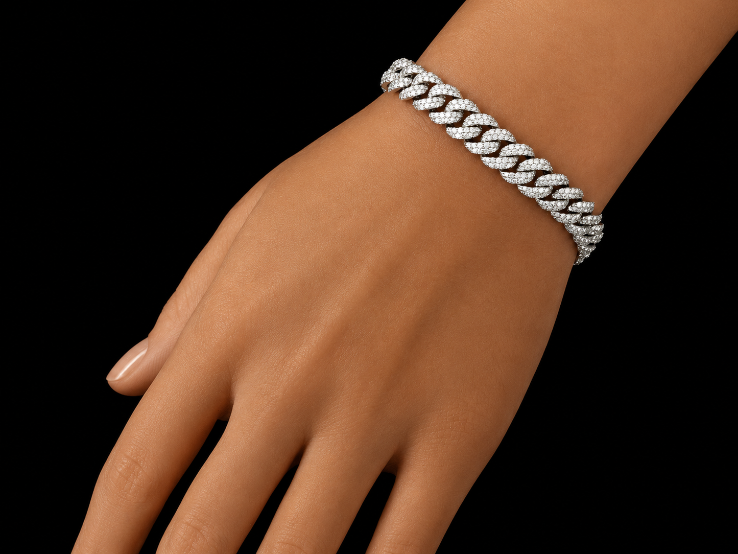 10K White Gold 5.30 CT Natural Diamond Two-Row Pavé Cuban Bracelet 8MM Angelica Jewellers X Waves