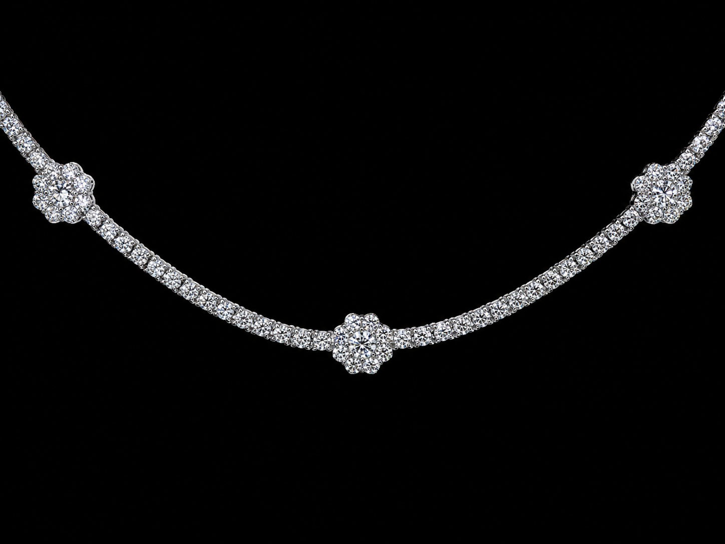 14KT White Gold Floral Tennis Necklace – 8.28 CT Lab Grown Diamond Floral Station Necklace Angelica Jewellers