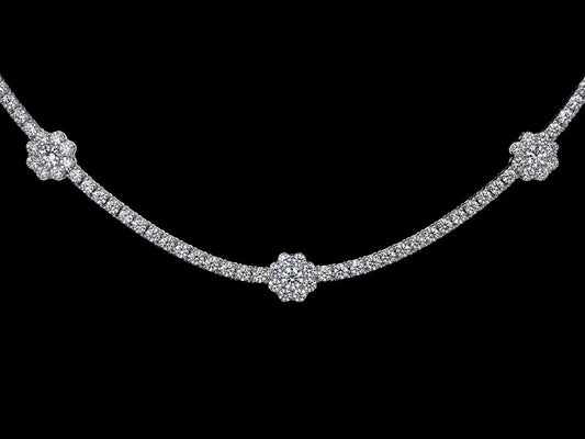 14KT White Gold Floral Tennis Necklace – 8.28 CT Lab Grown Diamond Floral Station Necklace Angelica Jewellers
