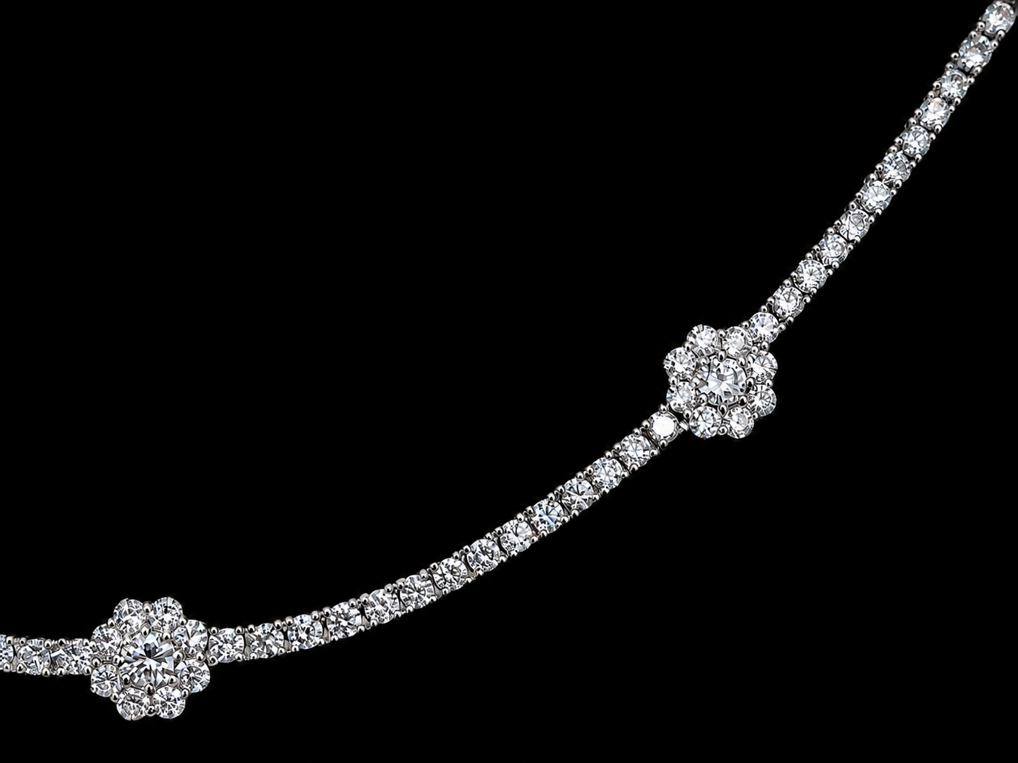14KT White Gold Floral Tennis Necklace – 8.28 CT Lab Grown Diamond Floral Station Necklace Angelica Jewellers