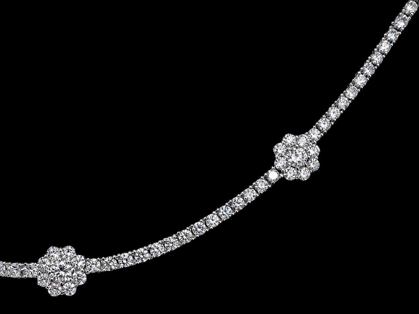14KT White Gold Floral Tennis Necklace – 8.28 CT Lab Grown Diamond Floral Station Necklace Angelica Jewellers