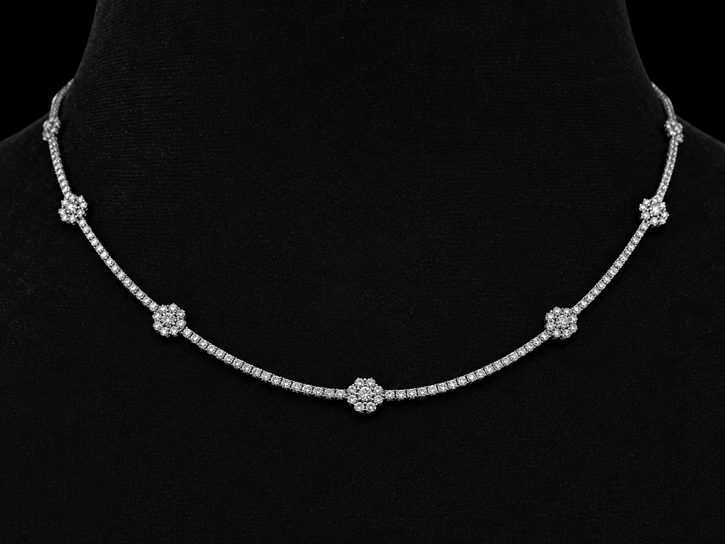 14KT White Gold Floral Tennis Necklace – 8.28 CT Lab Grown Diamond Floral Station Necklace Angelica Jewellers