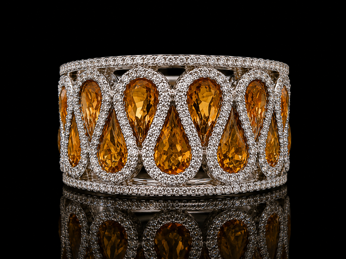 18K White Gold Diamond & Natural Citrine Pear-Shape Statement Ring Angelica Jewellers