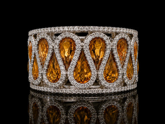 18K White Gold Diamond & Natural Citrine Pear-Shape Statement Ring Angelica Jewellers