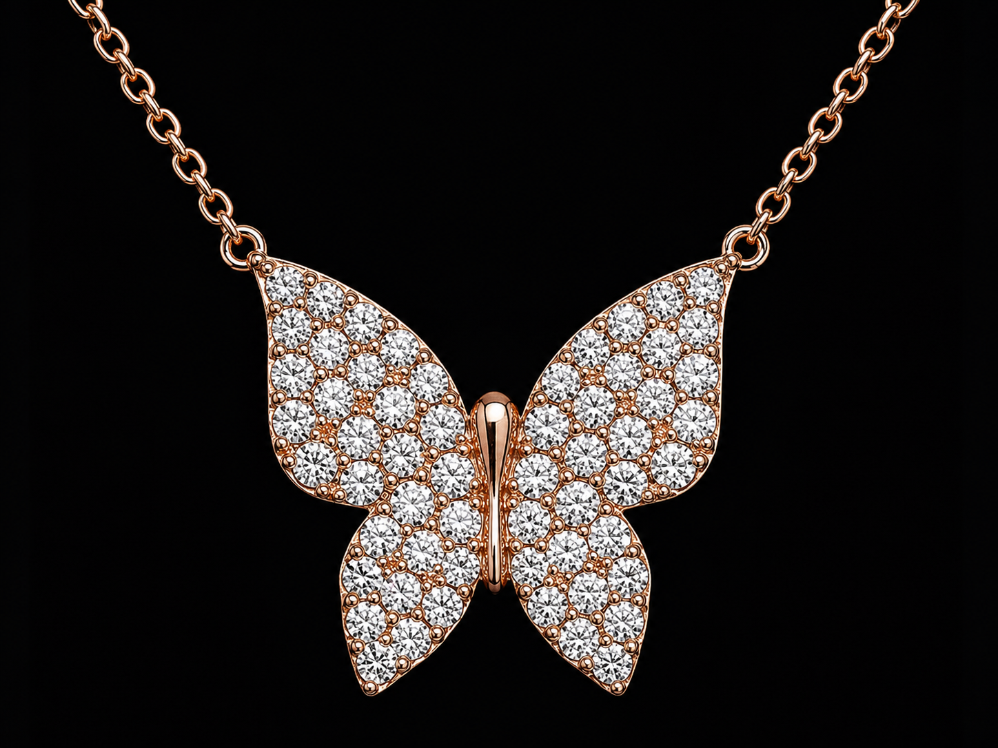 14K Rose Gold Diamond Butterfly Necklace – 0.95 CT Natural Diamonds Angelica Jewellers
