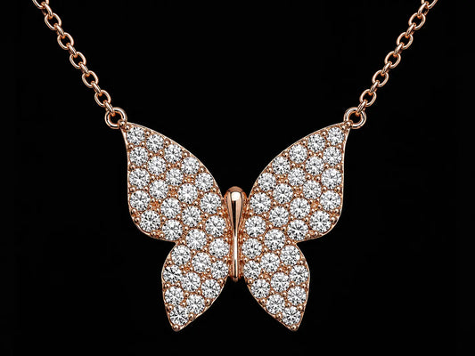 14K Rose Gold Diamond Butterfly Necklace – 0.95 CT Natural Diamonds Angelica Jewellers