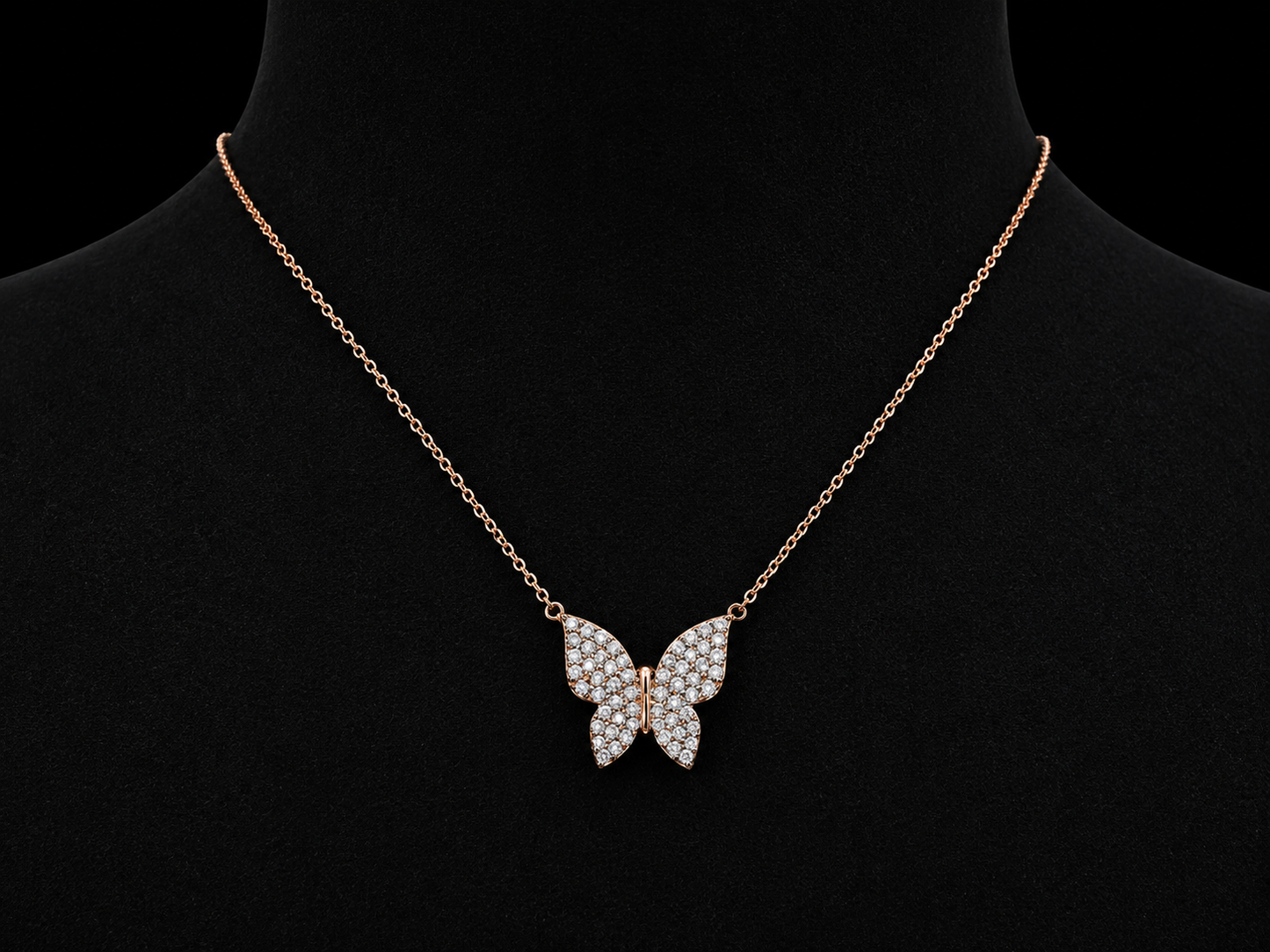 14K Rose Gold Diamond Butterfly Necklace – 0.95 CT Natural Diamonds Angelica Jewellers