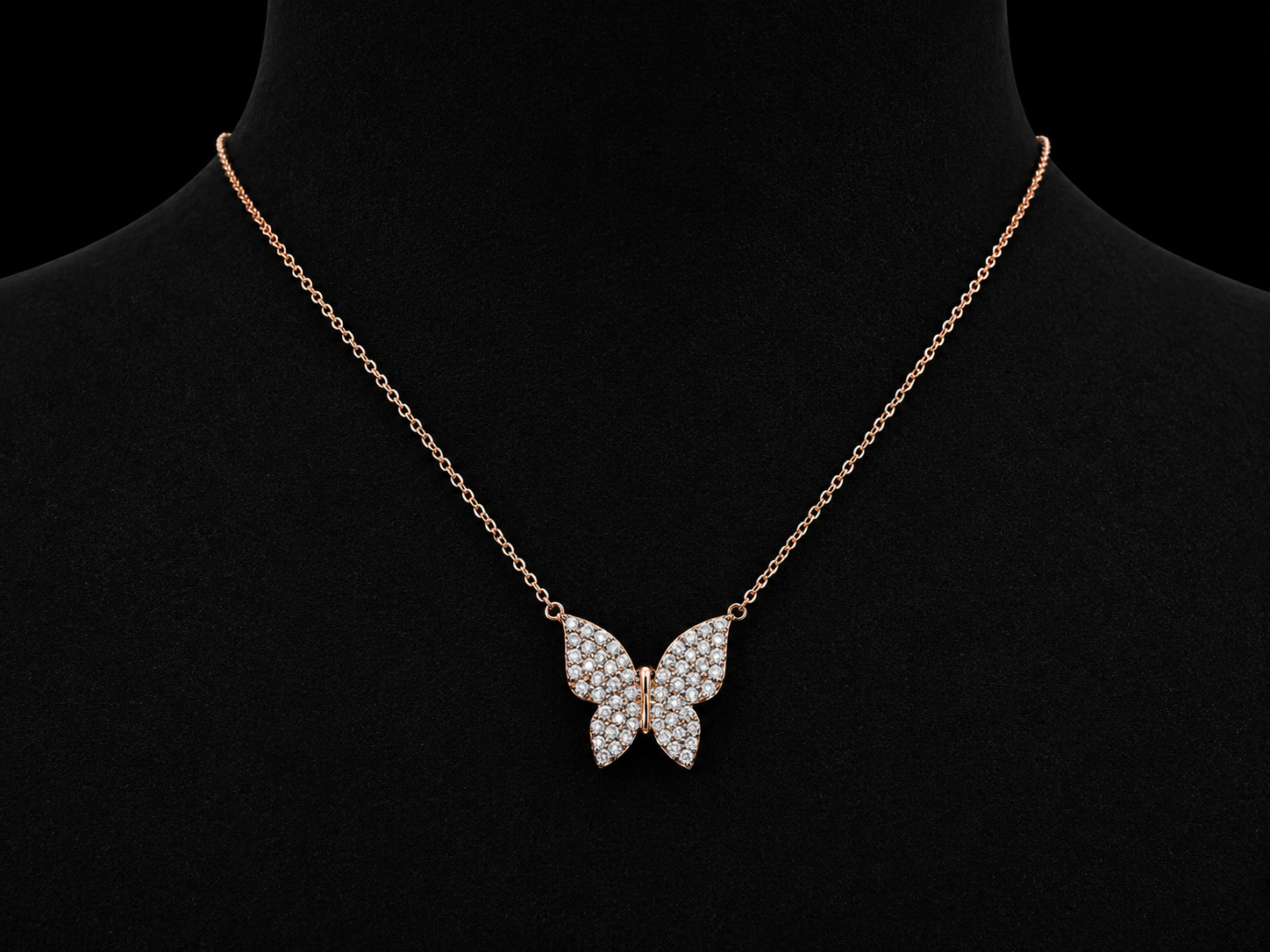 14K Rose Gold Diamond Butterfly Necklace – 0.95 CT Natural Diamonds Angelica Jewellers