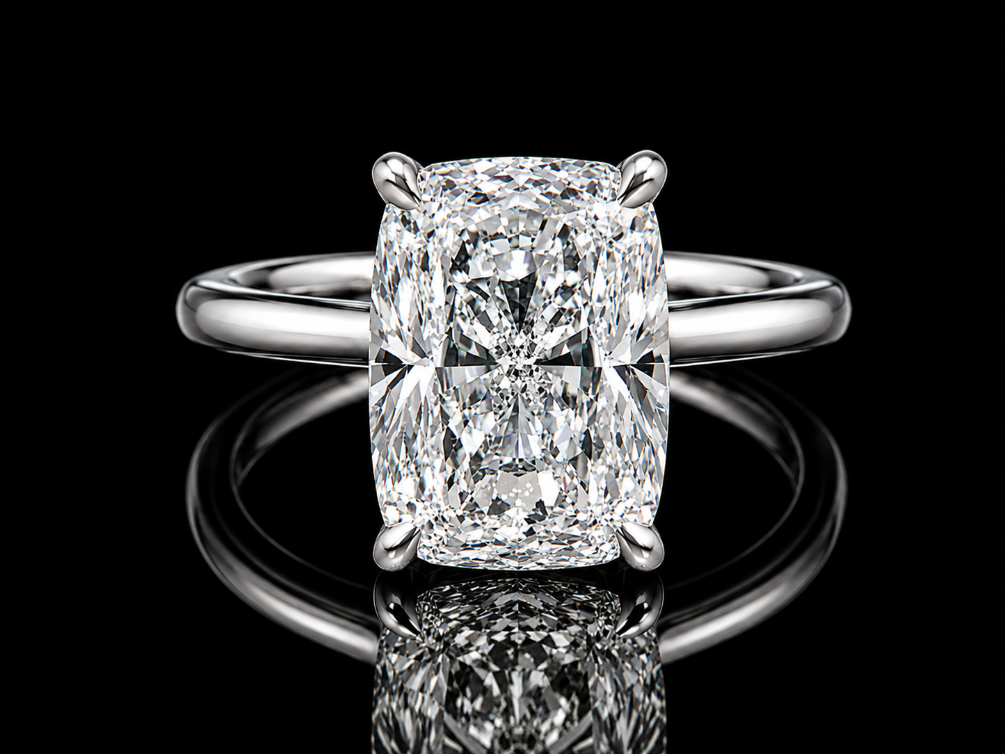 14K White Gold Elongated Cushion Solitaire Engagement Ring – 4.88 CT E VS1 IGI Certified Lab-Grown Diamond with Hidden Chevron Halo Angelica Jewellers