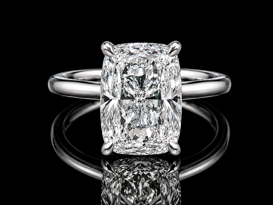 14K White Gold Elongated Cushion Solitaire Engagement Ring – 4.88 CT E VS1 IGI Certified Lab-Grown Diamond with Hidden Chevron Halo Angelica Jewellers