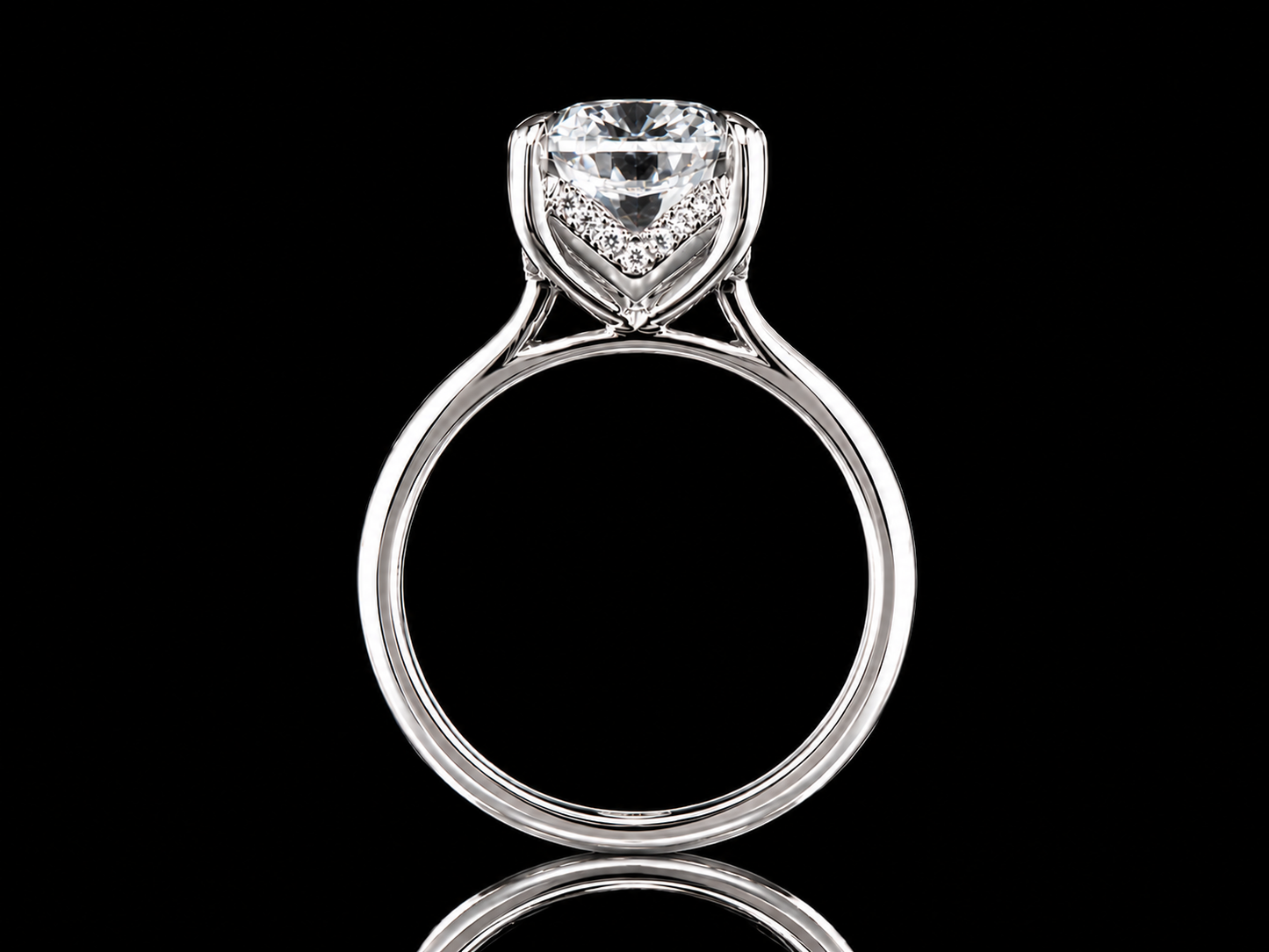 14K White Gold Elongated Cushion Solitaire Engagement Ring – 4.88 CT E VS1 IGI Certified Lab-Grown Diamond with Hidden Chevron Halo Angelica Jewellers